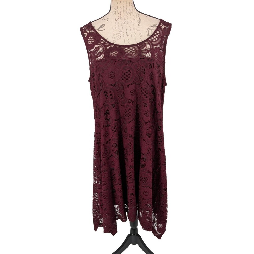 ROBBIE BEE Dress SiZE 18W Burgundy Lace Nylon Blend Weddings Cocktails Galas